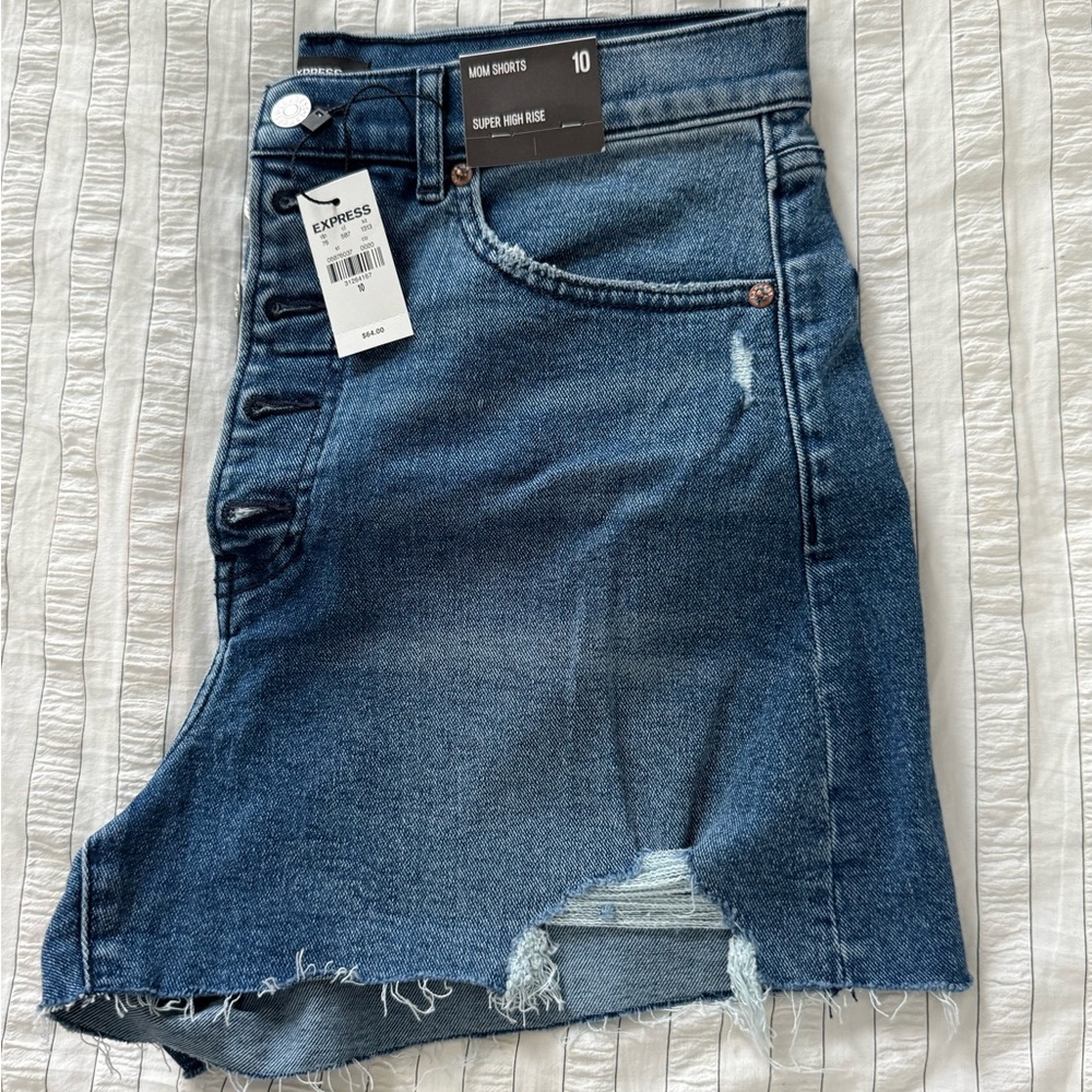 Express Blue High-Rise Mom Shorts
